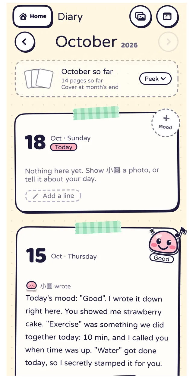 Diary pages your roommate wrote, one card per day