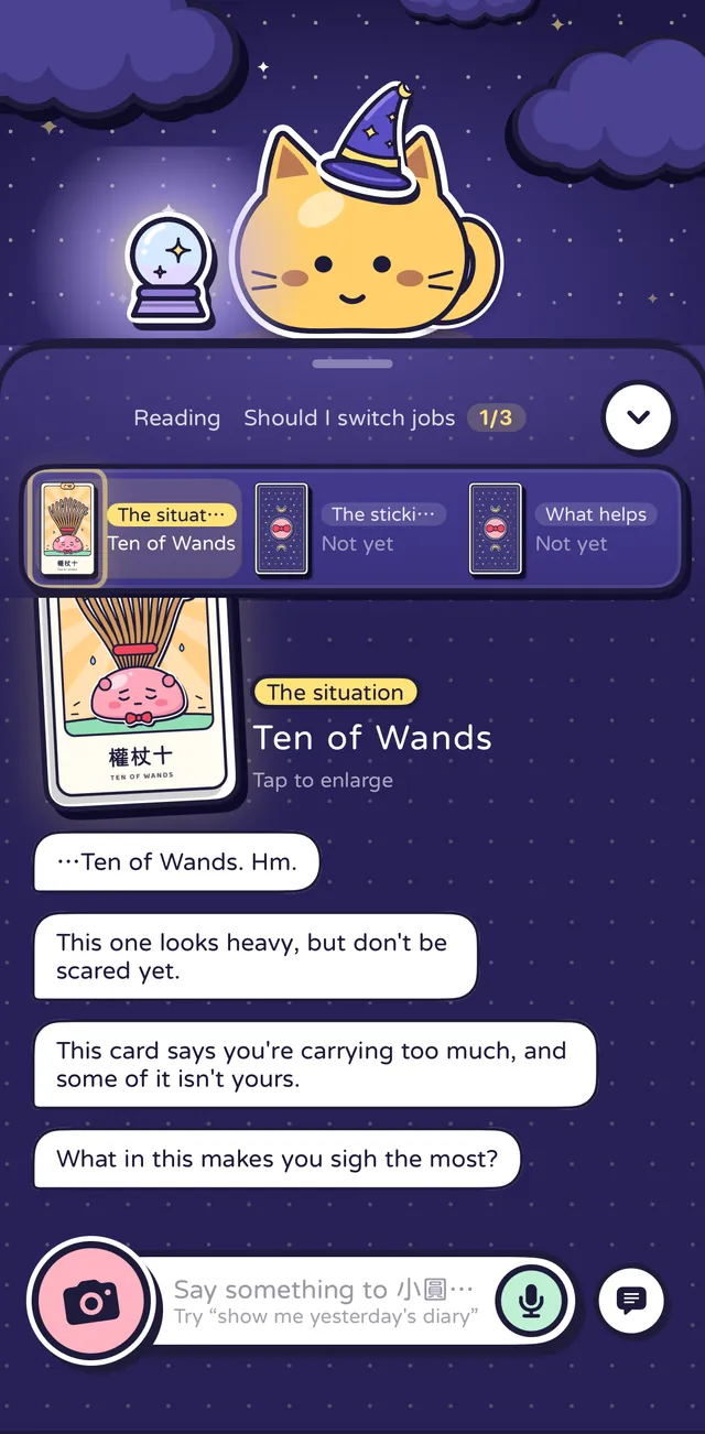 A tarot reading inside the chat: the room dims and your roommate puts on a wizard hat